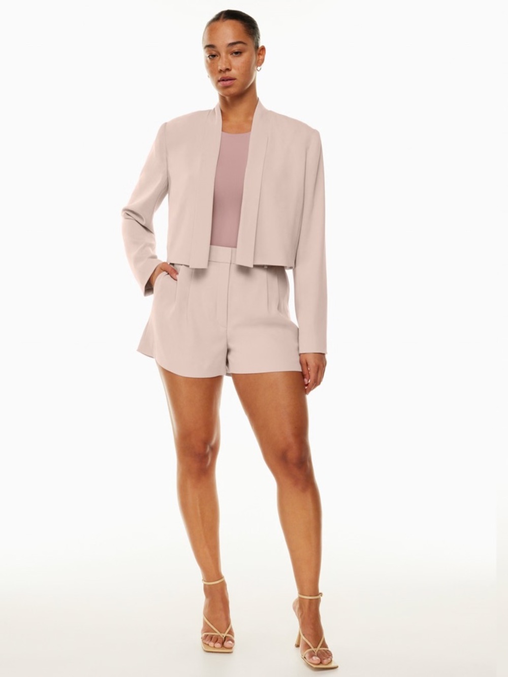NEW Aritzia Babaton Captain Cropped Open Blazer in Kasha Tuape pink, Size 10